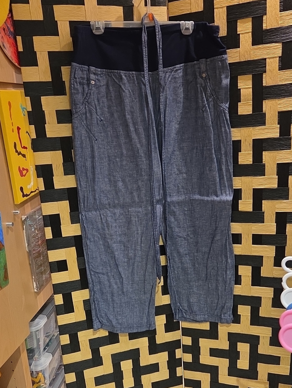 Wide-Leg Pull-On Pants in Navy and Chambray Blue